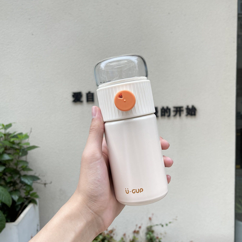 艾可思新尼保温杯圆形简约男女学生创意带茶水隔离杯时尚礼品杯