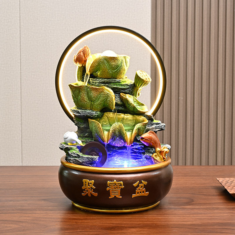 风水轮假山流水招财聚宝盆摆件客厅办公室循环水景观装饰开业礼品