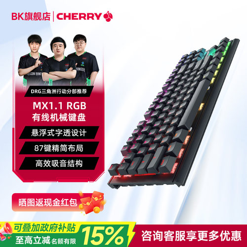 CHERRY樱桃MX1.1有线机械键盘黑曜极光RGB电竞游戏笔记本电脑通用