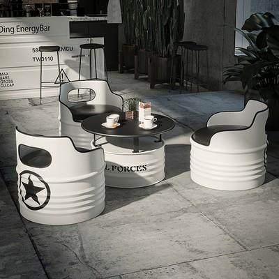 工业风油桶桌椅沙发酒吧卡座奶茶店办公室休息区铁艺茶几桌椅组合