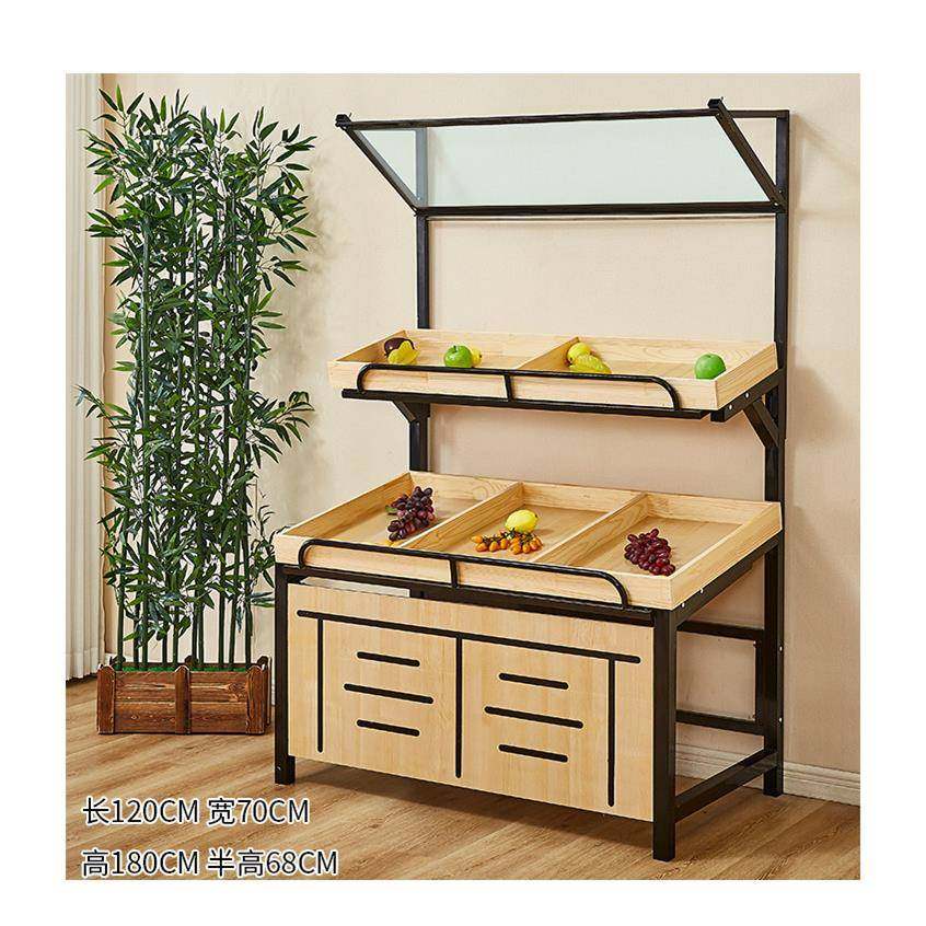 超市水果货架果蔬架置物架蔬菜架钢木架中岛展示台商用摆果框木质