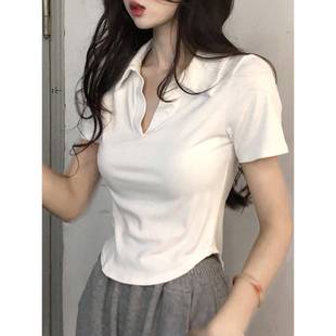 短款 2025夏装 t恤女独特漂亮超好看小衫 新款 上衣 正肩polo白色短袖