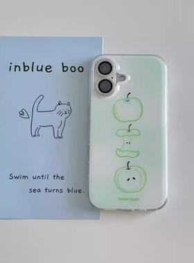 小清新绿苹果苹果16E手机壳15promax14plus硬13白色12大孔11华为新款适用于苹果17promax手机壳iphone16巨好