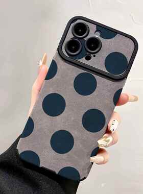 秋冬蓝色圆球图适用苹果17promaxs手机壳iPhone15pro羊巴皮新款适用于苹果17promax手机壳iphone16巨好看的15