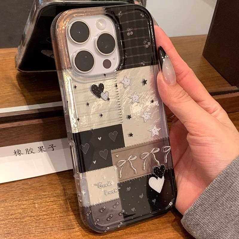 爱心星星拼接格纹适用iphone16promax手机壳苹果13新款15promax新款适用于苹果17promax手机壳iphone16巨好看,3C数码配件,手机保护套/壳,淘宝优惠券,粉丝福利购,淘宝优惠卷