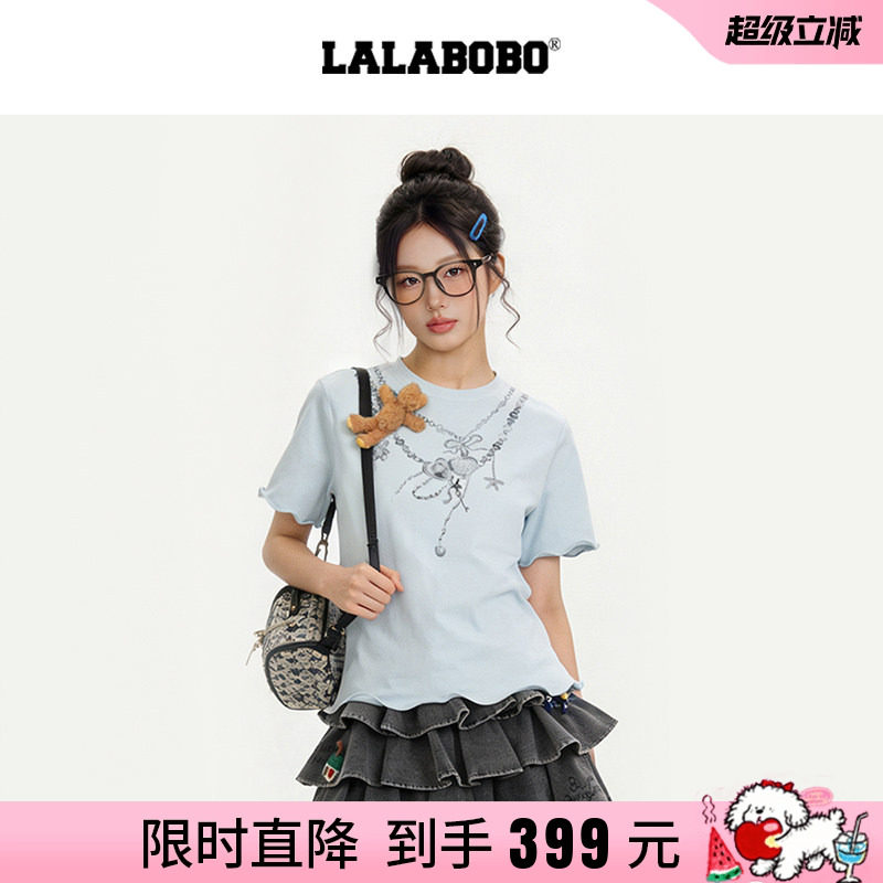【商场同款】LALABOBO26年春新款正肩短袖原创3D印花修身T恤