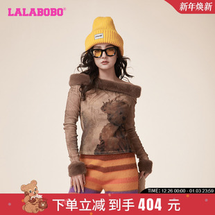 T恤LBDA 上衣长袖 WSDT12 LALABOBO复古休闲宽松网纱薄款 包文婧同款