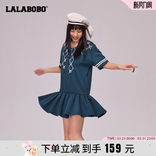 LBCA 海军蝴蝶结荷叶边早春连衣裙女 WLZY19 新款 LALABOBO2024春季
