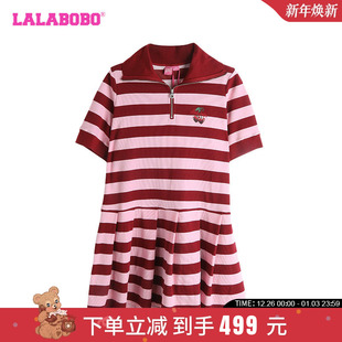 LBDB 可爱休闲宽松立体熊条纹连衣裙女 WLZY27 新款 LALABOBO24夏季