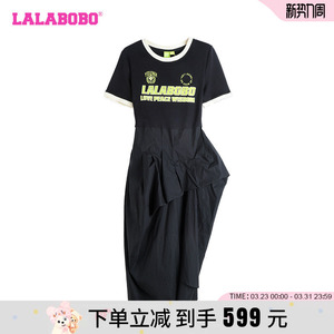 LALABOBO24夏季新款复古休闲简约字母拼接连衣裙女士|LBDB-WLZY28