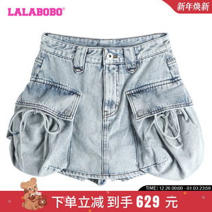 LBDB 复古休闲高腰纯色大口袋牛仔短裤 WXZQ11 新款 LALABOBO24夏季