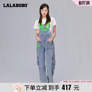 WLZT16 LBCA 明星同款 LALABOBO24春新宽松直筒高级感背带牛仔裤
