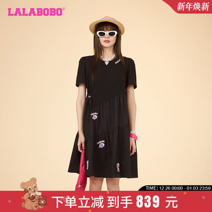 LBDB 简约可爱软糖兔图案印花连衣裙女 WLZY13 新款 LALABOBO24夏季