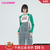 LALABOBO2023夏季 WLZT14 LBCB 新款 简约舒适百搭复古运动背带短裤