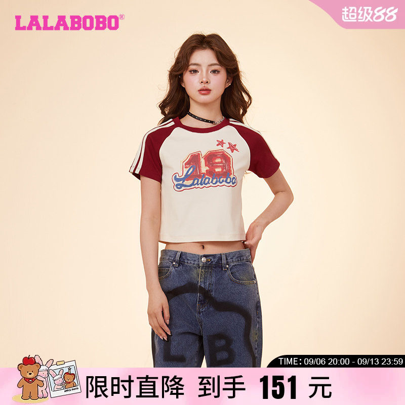 LALABOBO24春款打底衫可爱风修身字母涂鸦圆领T恤女|CBDA-WSDT13