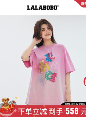 【ONER岳岳同款】LALABOBO25年新款印花上衣潮牌短袖渐变宽松T恤