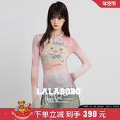 印花网纱长袖 T恤 防晒罩衫 上衣修身 商场同款 LALABOBO25年新款