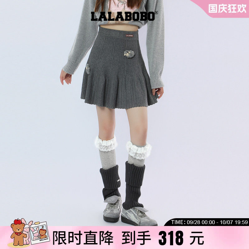 百褶裙复古灰色A字针织半身裙