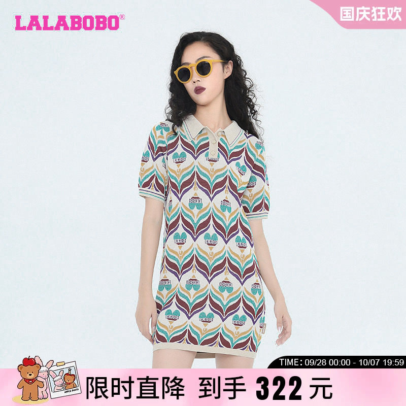 lalabobo翻领四叶草连衣裙