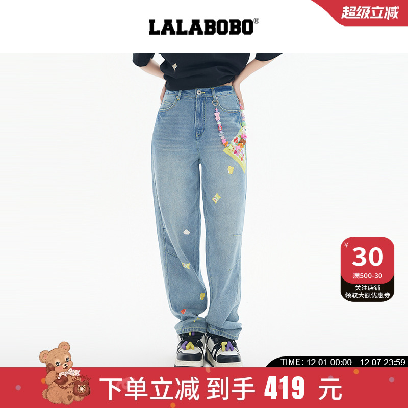 LALABOBO糖果小熊牛仔长裤