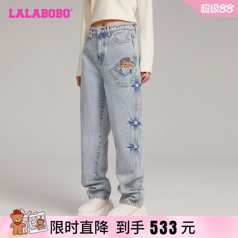 LALABOBO长裤牛仔直筒宽松设计感