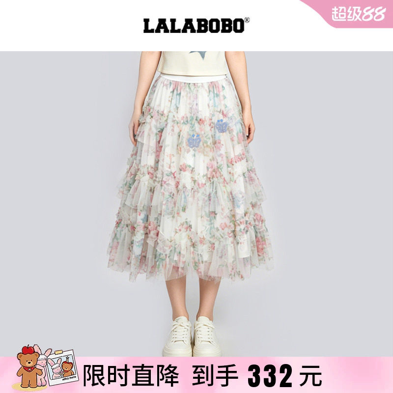 碎花蓬蓬蛋糕毛毡蝴蝶网纱半身裙