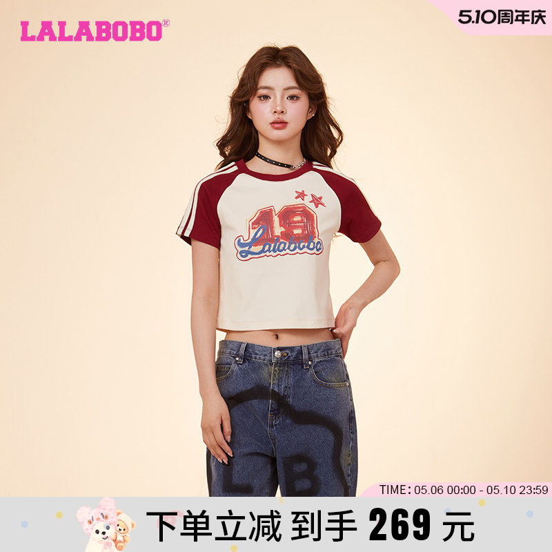 LALABOBO24春款打底衫可爱风修身字母涂鸦圆领T恤女|CBDA-WSDT13