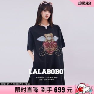 【商场同款】LALABOBO25年T恤连衣裙夏新款女原创潮短袖印花裙子