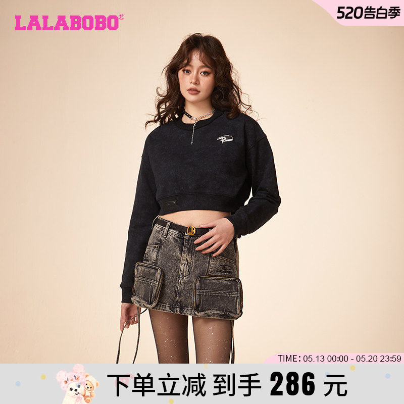 明星同款LALABOBO2024春季新款星月短款图案卫衣女士|LBDA-WSTS24