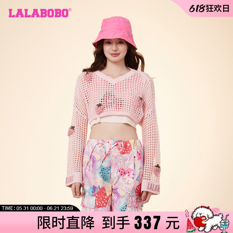 中国风LALABOBO24新春款休闲短款草莓圆领针织衫女|LBDB-WSTM12