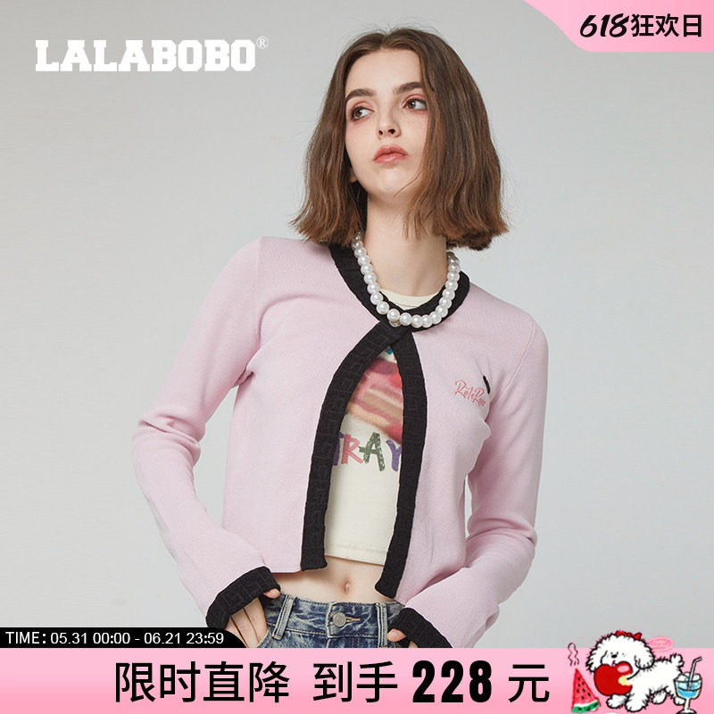 LALABOBO24年夏季针织衫女长袖新款官方正品早秋宽松上衣针织开衫