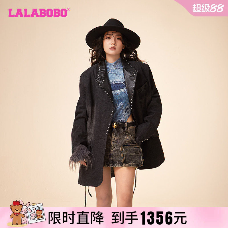杜雨宸同款LALABOBO春新铆钉复古大码牛仔夹克外套女|LBCD-WSPW15