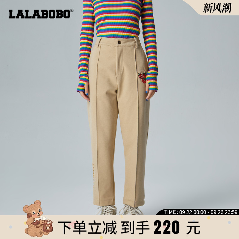 LALABOBO2023冬季新款休闲裤宽松直筒长裤西裤女美拉德高级感穿搭