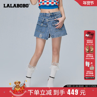 LALABOBO春夏新品可爱复古熊兔短裤A型牛仔三分短裤|LBCA-WXZD13