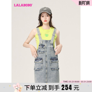 LALABOBO2023夏季新款修身显瘦潮流牛仔背带连衣裙女LBCB-WLZY36