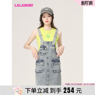 显瘦潮流牛仔背带连衣裙女LBCB 修身 WLZY36 新款 LALABOBO2023夏季