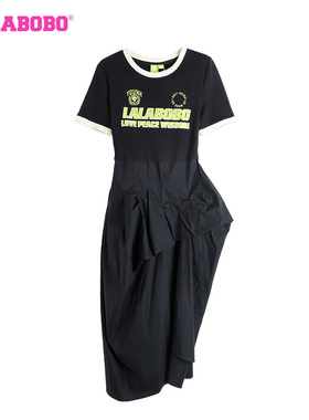 LALABOBO24夏季新款复古休闲简约字母拼接连衣裙女士|LBDB-WLZY28