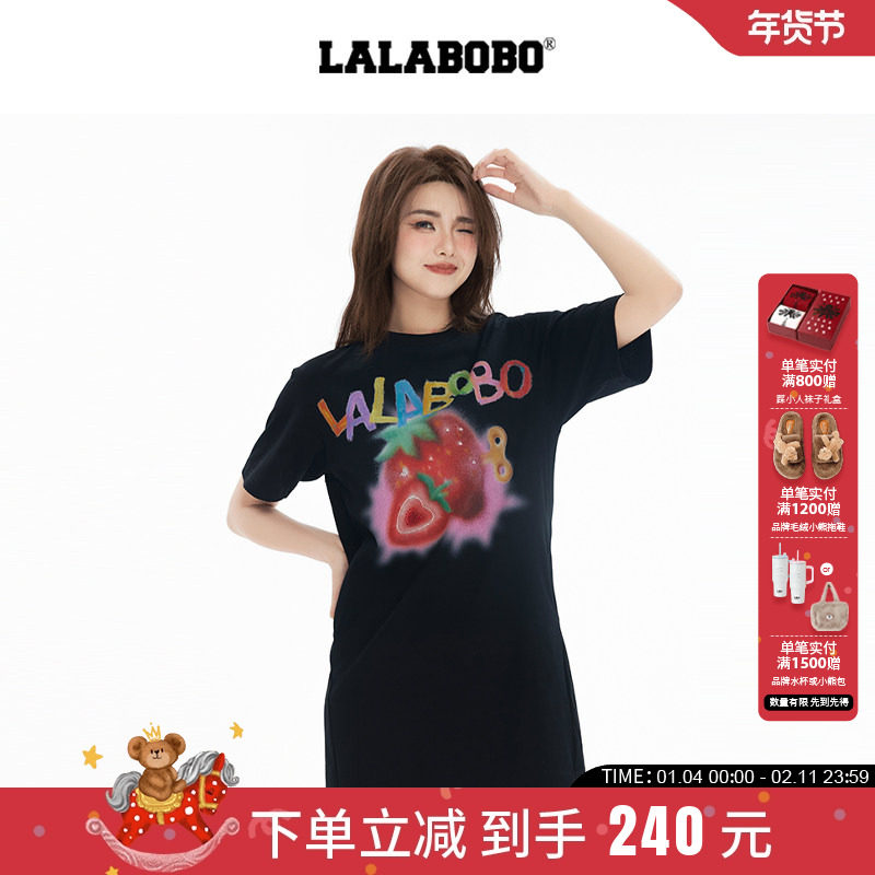 【商场同款】LALABOBO25年夏新款连衣裙女原创潮印花长款T恤裙子,女装/女士精品,连衣裙,淘宝优惠券,粉丝福利购,淘宝优惠卷