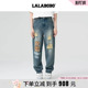 商场同款 小熊破洞直筒裤 LALABOBO25年春季 女原创新款 子 牛仔裤
