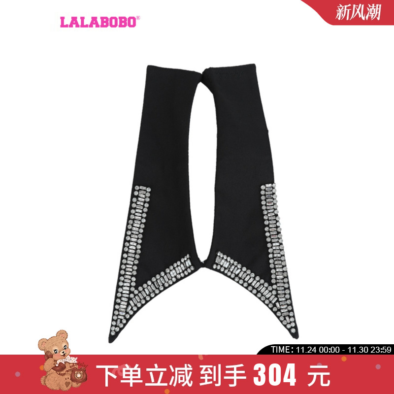 LALABOBO2024春秋新款百搭潮流休闲拼接钻饰logo领子|LBCC-WQQT24