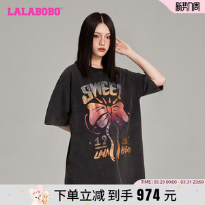 【商场同款】LALABOBO24年连衣裙秋季原创女新款印花甜酷T恤长裙