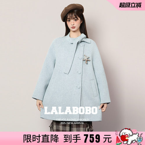 LABO蝴蝶结小熊呢子大衣