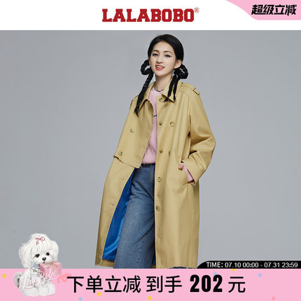 LALABOBO中长款风衣外套女2022年新款小个子大衣chic英伦风高级感