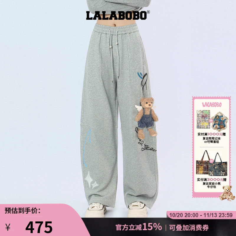 阔腿裤女涂鸦印花宽松灰色休闲裤
