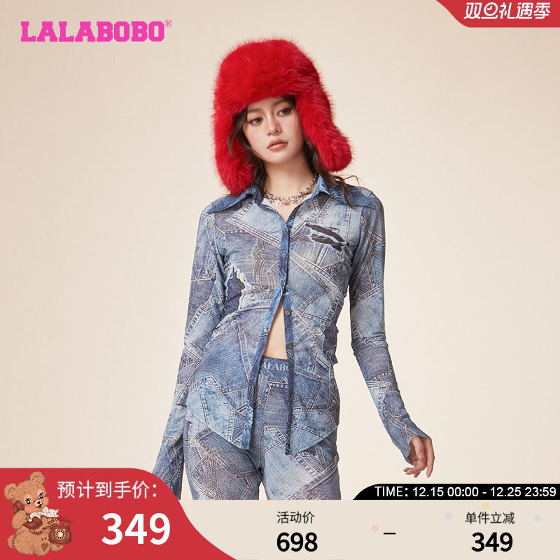 新款休闲废土风网纱翻领长袖T恤