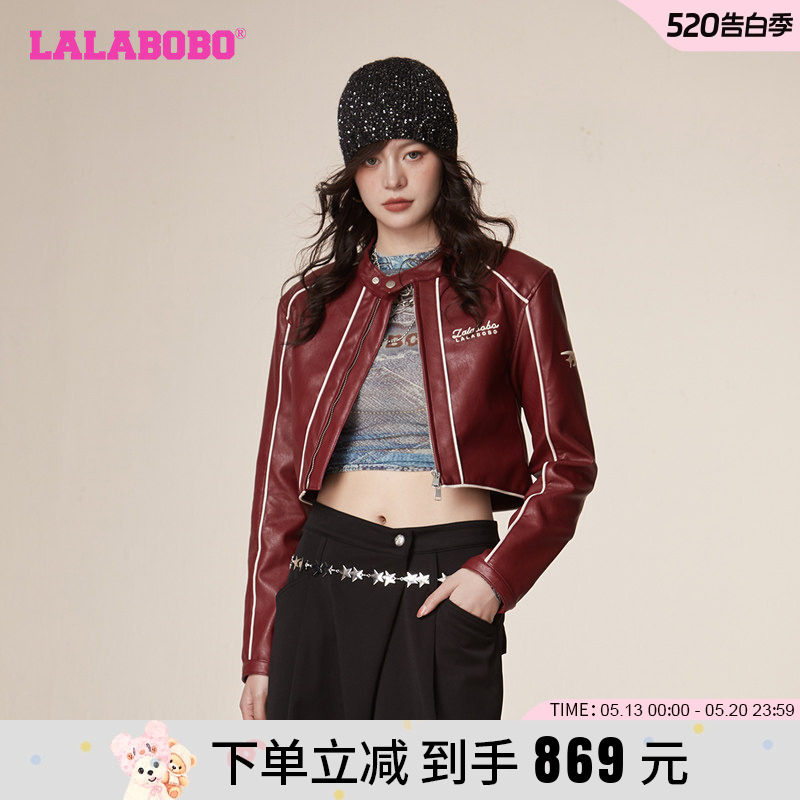 LALABOBO2023冬季新款翻领抗风保暖字母短皮衣外套女|LBCD-WSPW14