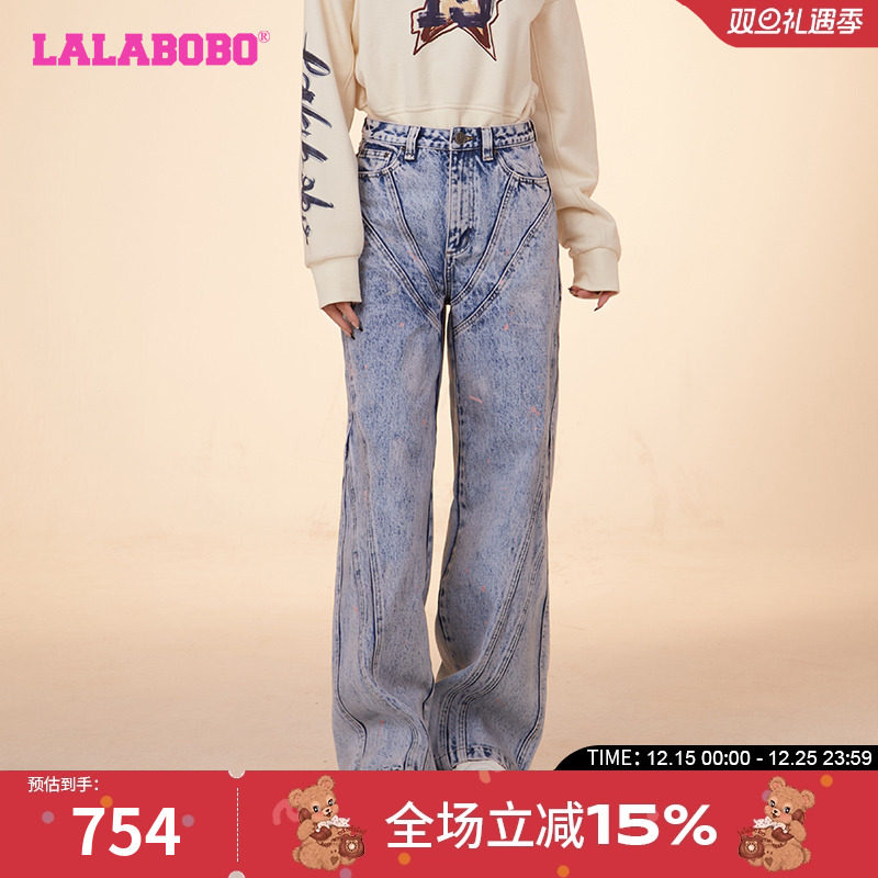LALABOBO宽松牛仔长裤