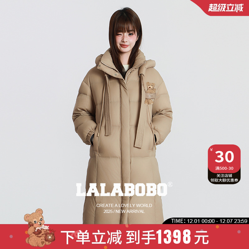 LALABOBOlogo奶油中长羽绒服