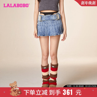 WXZQ50 LBCC LALABOBO早秋新品 潮流百搭双腰头A型牛仔短裙半身裙