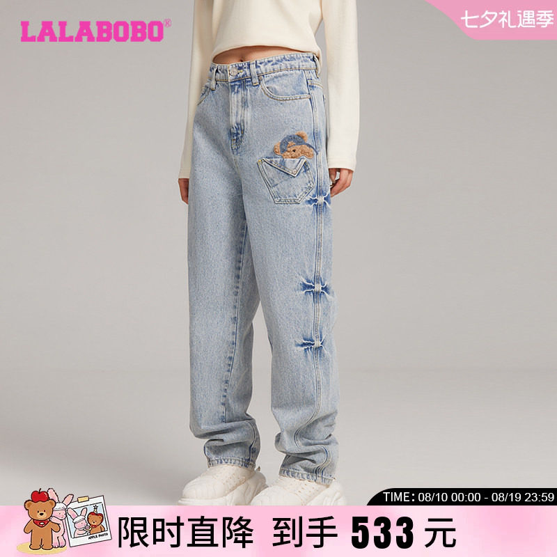 LALABOBO长裤牛仔直筒宽松设计感